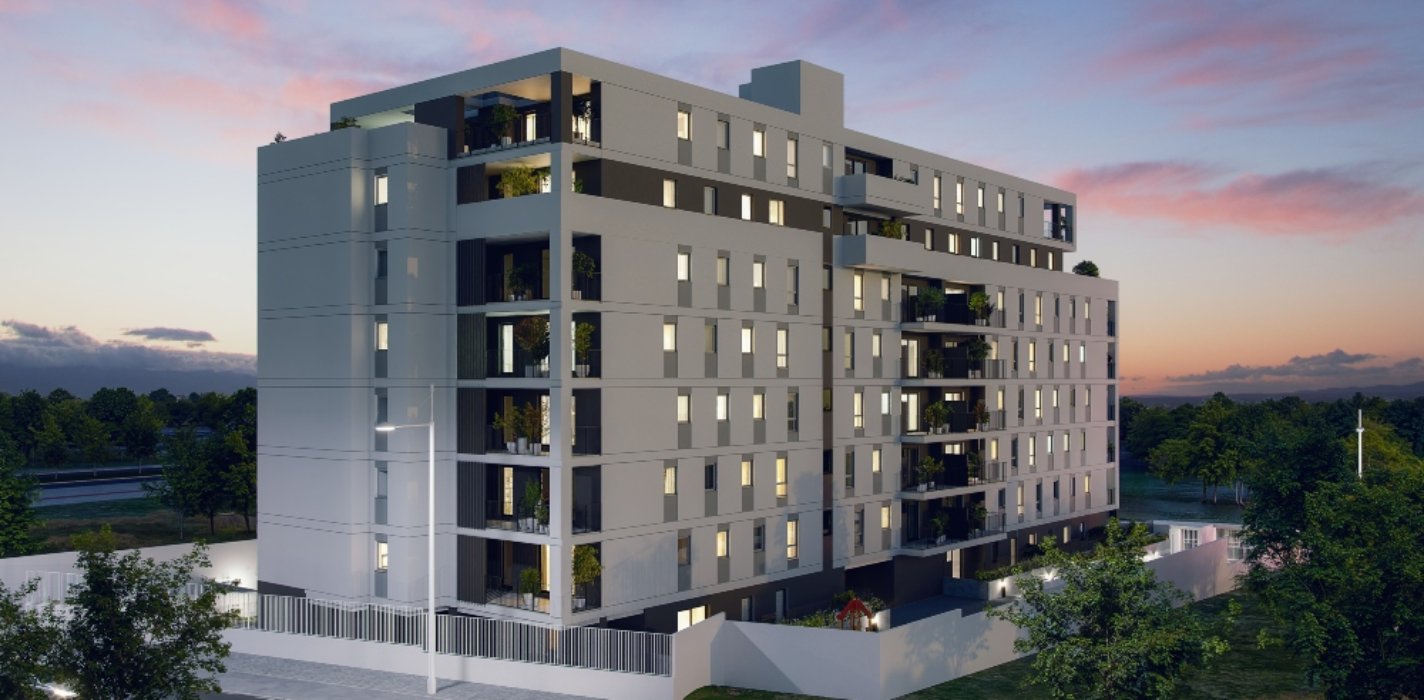 Edificio de la nueva promoción Nura de AEDAS Homes en Granada