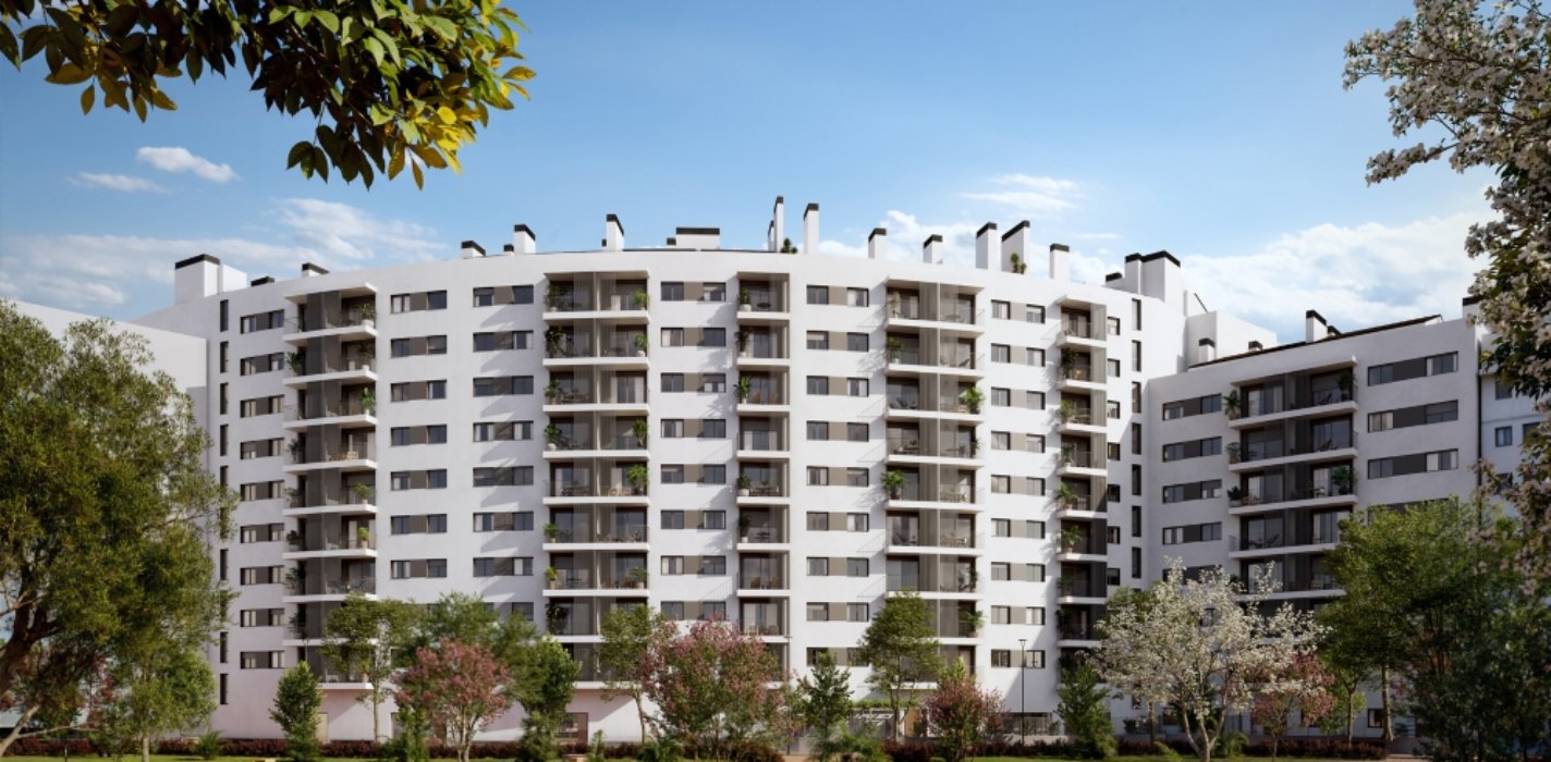 Fachada de la nueva promoción Satia de AEDAS Homes en Murcia capital