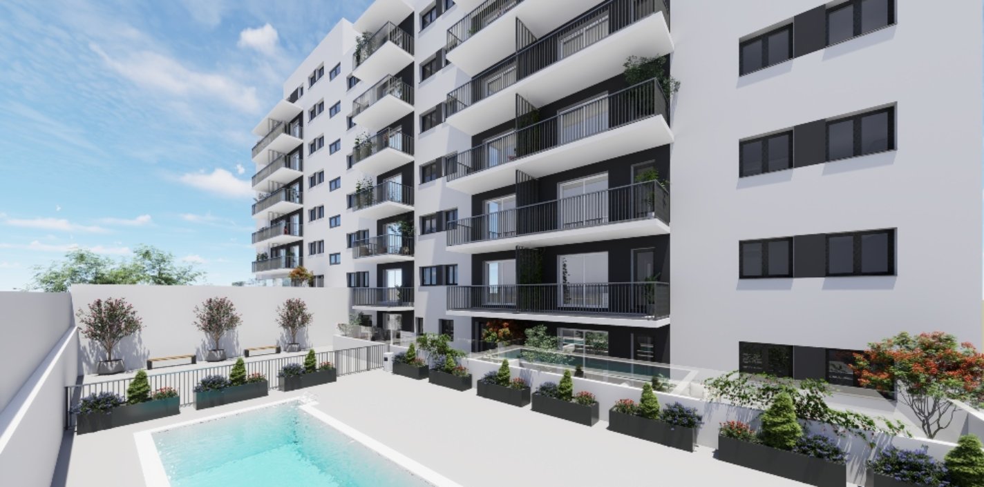 Infografía provisional del interior de la promoción Mansart de AEDAS Homes en Viladecans, Barcelona