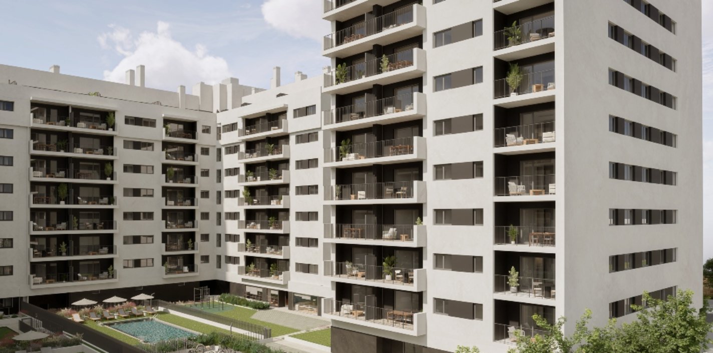 Panorámica de la futura promoción Aquene de AEDAS Homes en Quart de Poblet, Valencia