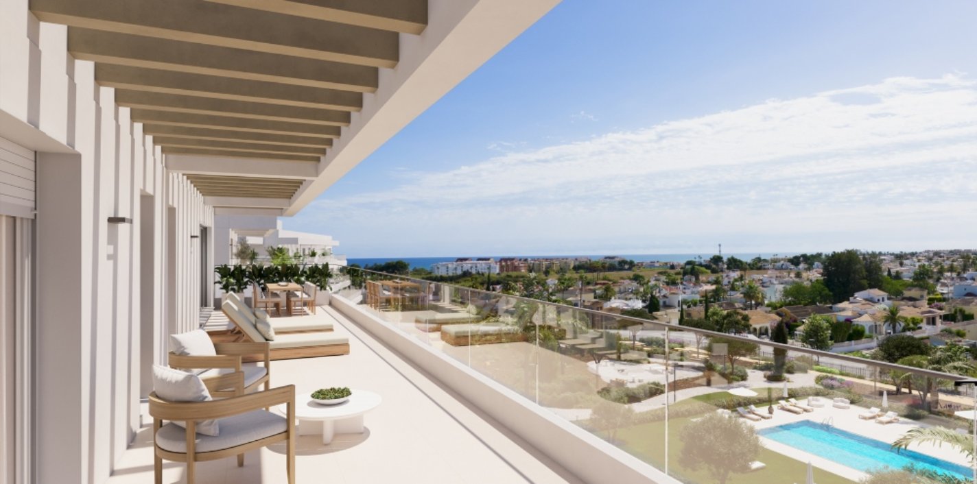 Terraza de una de las futuras viviendas de la promoción Edenia de AEDAS Homes en El Verger