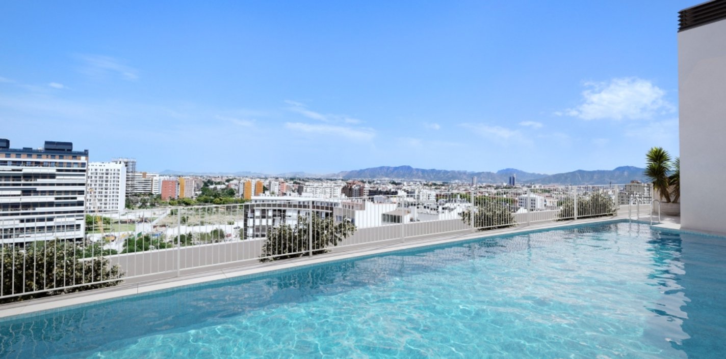 Piscina en la azotea del proyecto Satia de AEDAS Homes en Murcia capital