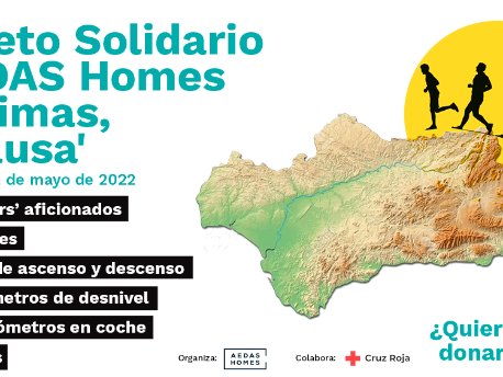 Cartel del II Reto Solidario 2022 AEDAS Homes '8 cimas, 1 causa' a beneficio de Cruz Roja en Andalucía