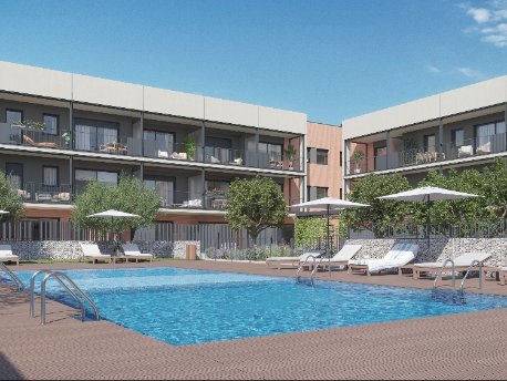 Piscina de la promoción Zante de AEDAS Homes en la Costa Brava