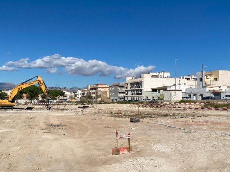 Primeros trabajos en la parcela de la promoción Volanta de AEDAS Homes en el nuevo barrio de San Agustín en Alicante capital