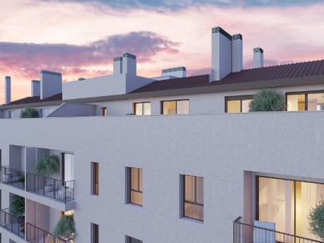 Parte alta del edificio de la promoción Vivenia en el centro de Valencia