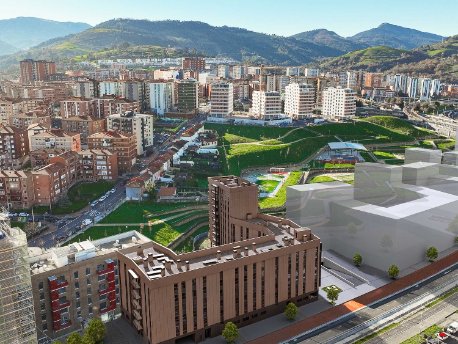 Recreación panorámica de la futura promoción Fiora de AEDAS Homes en Barakaldo
