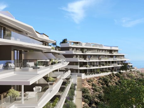 Terrazas de las viviendas de la nueva promoción Idilia Aire de AEDAS Homes en Rincón de la Victoria, Málaga