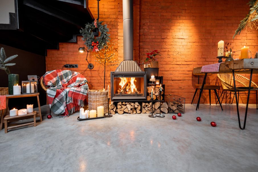 decorar salon rustico con chimenea