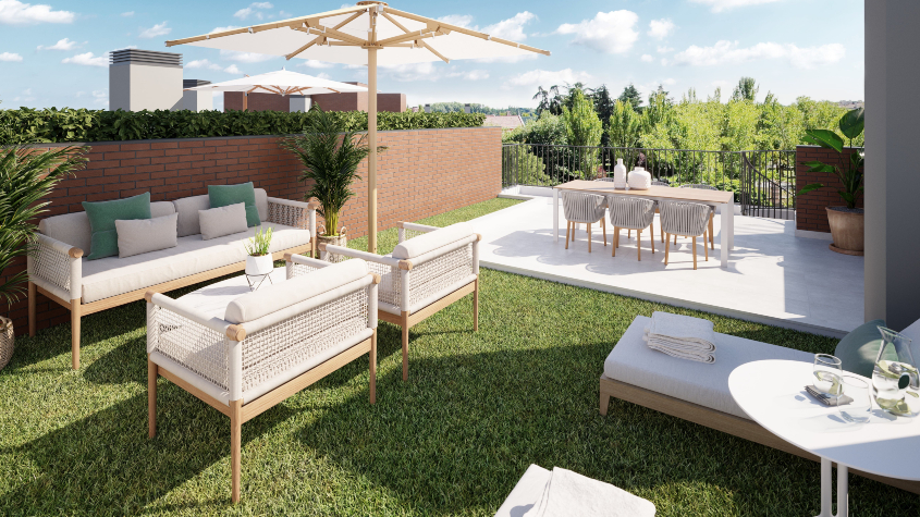 Solárium que tendrán algunas de las viviendas de la nueva promoción Bonavía de AEDAS Homes en el barrio de Covaresa en Valladolid.